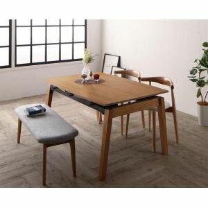 オーク材・ウォールナット材 北欧伸縮式ダイニング Jole ジョール 4点セット(テーブル+チェア2脚＋ベン..