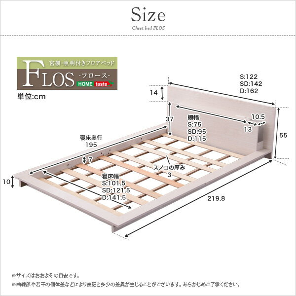 ポイント4．5倍！宮、照明、コンセント付きフロアベッド【フロース-FLOS-（セミダブル）】（フレームのみ　セミダブル）【代引不可】 [03]