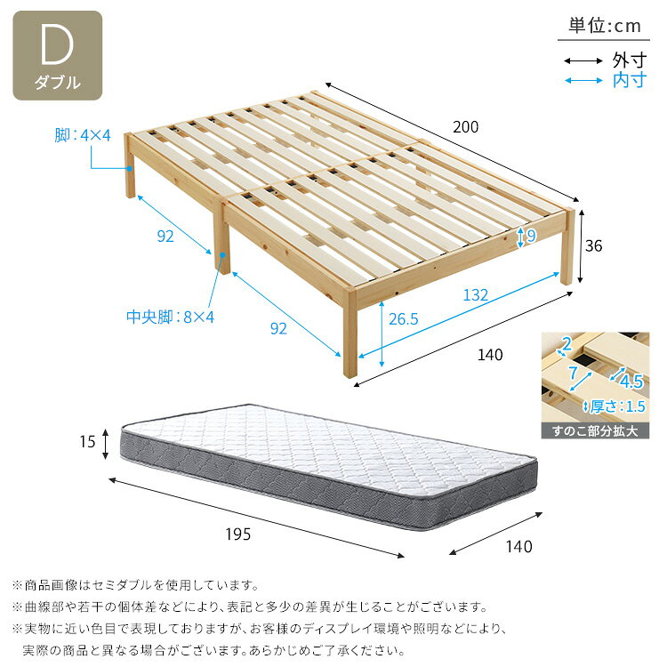 2分で完成!組立簡単ベッド ハイタイプ ボンネルコイルマットレスセット(ダブル)[03] [2]