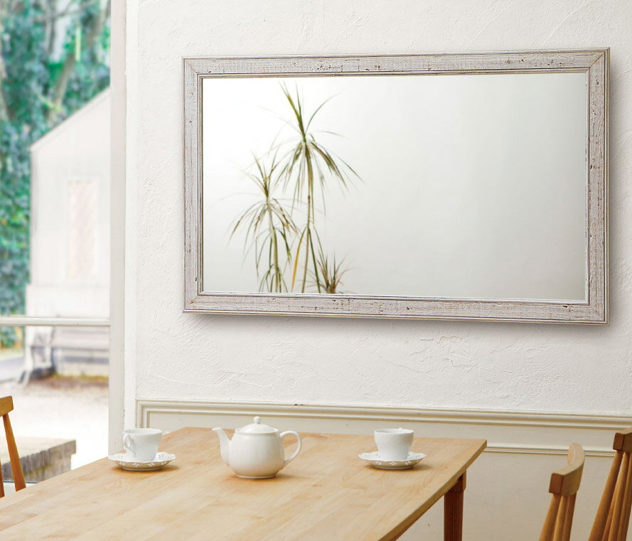 天然木 ホワイト ヴィンテージ仕上げ ミラー 1200x700mm 長方形 鏡 壁掛け ミラー 壁掛け 玄関 リビング 寝室 トイレ 洗面 洗面所 洗面鏡 壁掛け鏡 ウォールミラー 姿見 角型 四角 四角形 白 白色 ホワイト 父の日 ギフト お祝い 結婚 送料無料 [3]