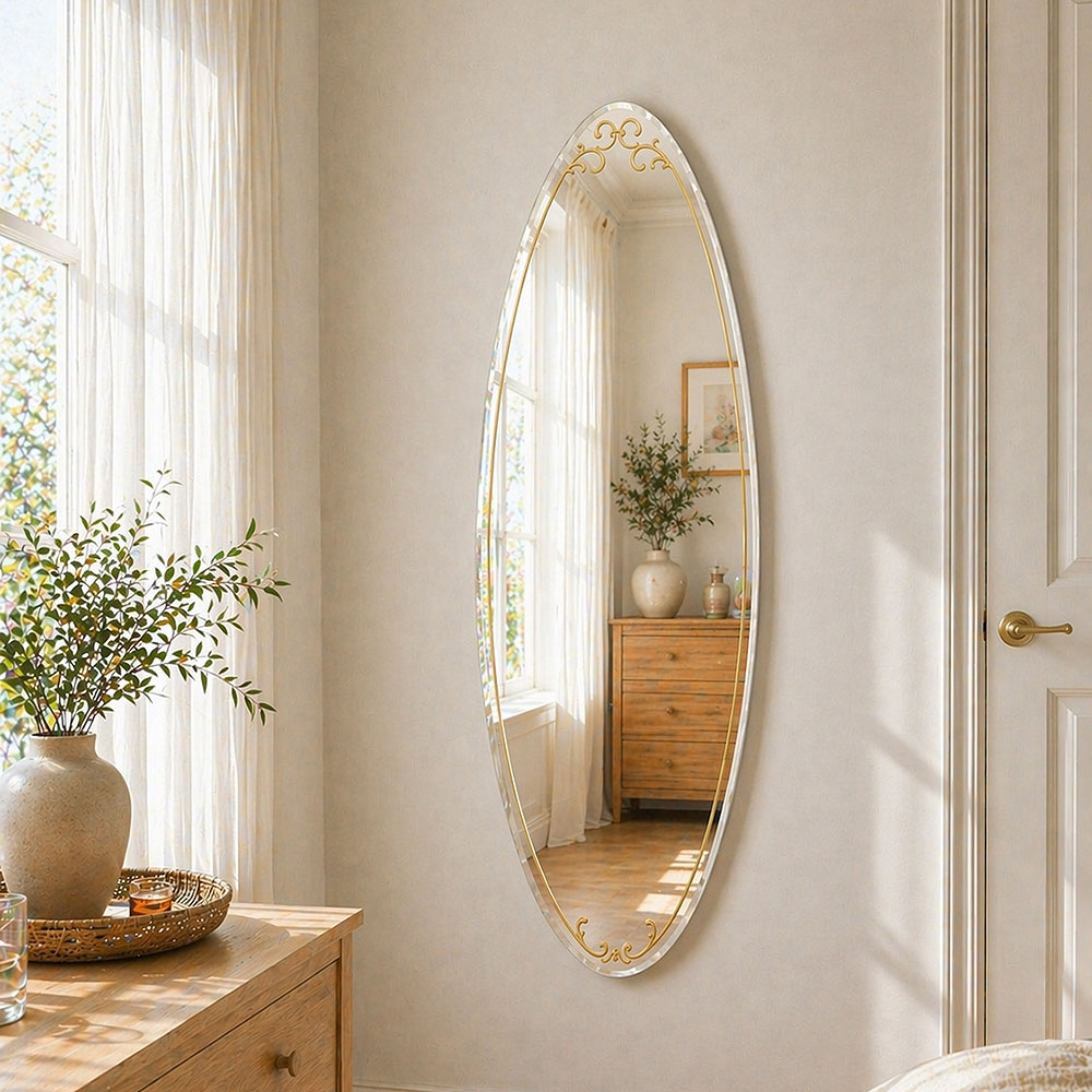＼今だけP2倍+送料無料!!／ エッチングミラー 430x1180mm 壁掛け鏡 楕円形 鏡 壁掛け ミラー 壁掛け 玄関 リビング 寝室 トイレ 洗面 洗面所 洗面鏡 壁掛け鏡 ウォールミラー 姿見 全身 姿見鏡 楕円 オーバル ガラス 彫刻
