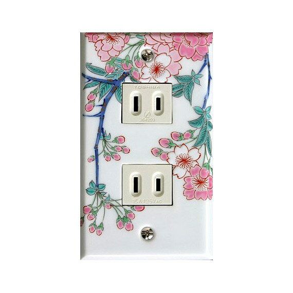スイッチプレート 桜 スイッチカバー コンセントプレート コンセントカバー おしゃれ 有田 和風 日本風 北欧 (磁器 有田焼 伊万里焼)(1連2口)(フルカラ...