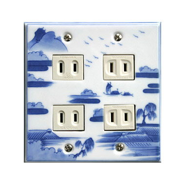 スイッチプレート 山水 スイッチカバー コンセントプレート コンセントカバー おしゃれ 有田 和風 日本風 北欧 (磁器 有田焼 伊万里焼)(2連4口)(フルカ...