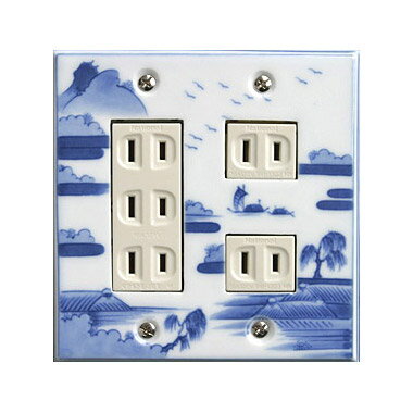 スイッチプレート 山水 スイッチカバー コンセントプレート コンセントカバー おしゃれ 有田 和風 日本風 北欧 (磁器 有田焼 伊万里焼)(2連5口)(フルカ...