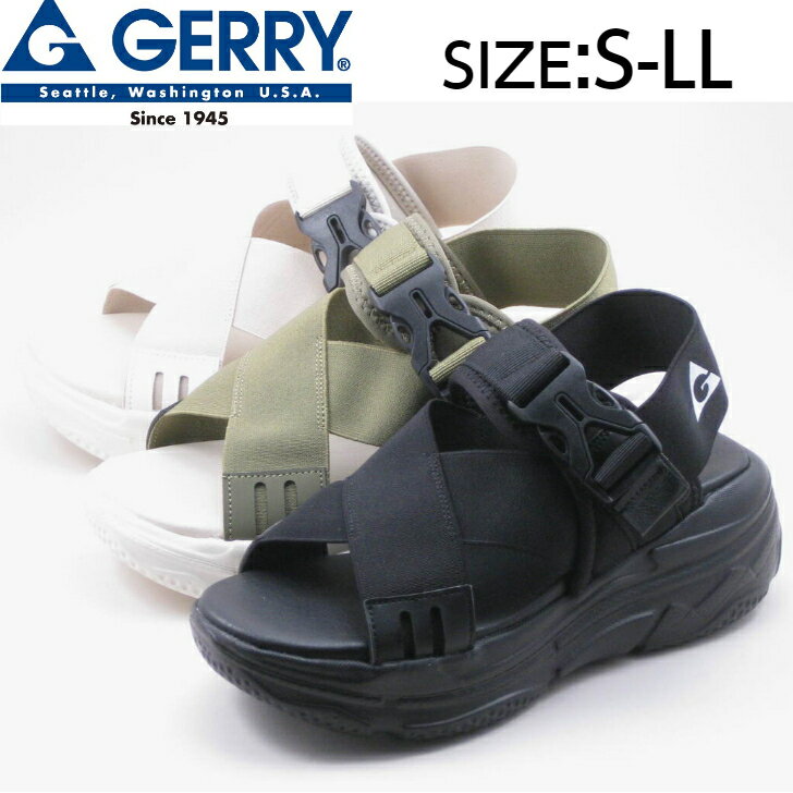 樂天商城 - スポーツサンダル 厚底 レディース GERRY ジェリー 5557 ブラック カーキ ベージュ スポーツ スニーカーサンダル カジュアル フラット コンフォート ストラップ クロスベルト ゴム 軽量 歩きやすい 履きやすい おしゃれ 送料無料