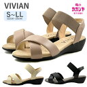 サンダル レディース ぺたんこ 疲れない きれいめ ヴィヴィアン VIVIAN 33501 ブラック ベージュ アイボリー 黒 茶色 象牙色 クロスデザイン ゴ...
