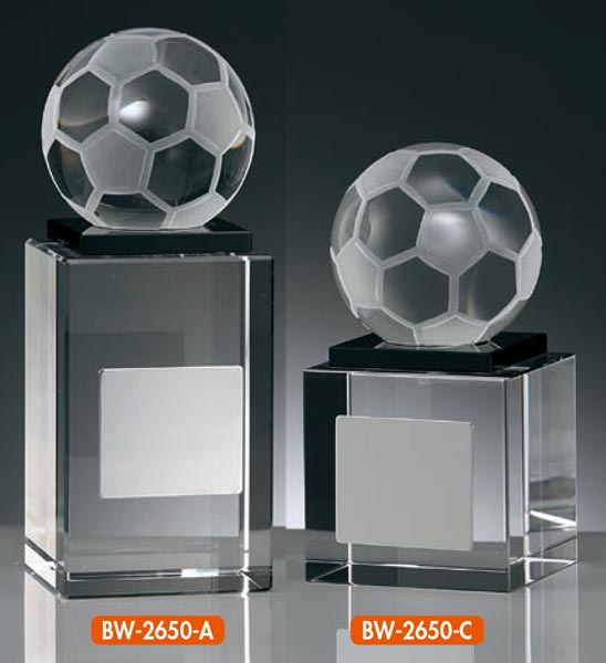 【プレート彫刻無料】ガラス製サッカーブロンズBW-2650-C　ガラス製トロフィー・表彰・記念品・レプリカ