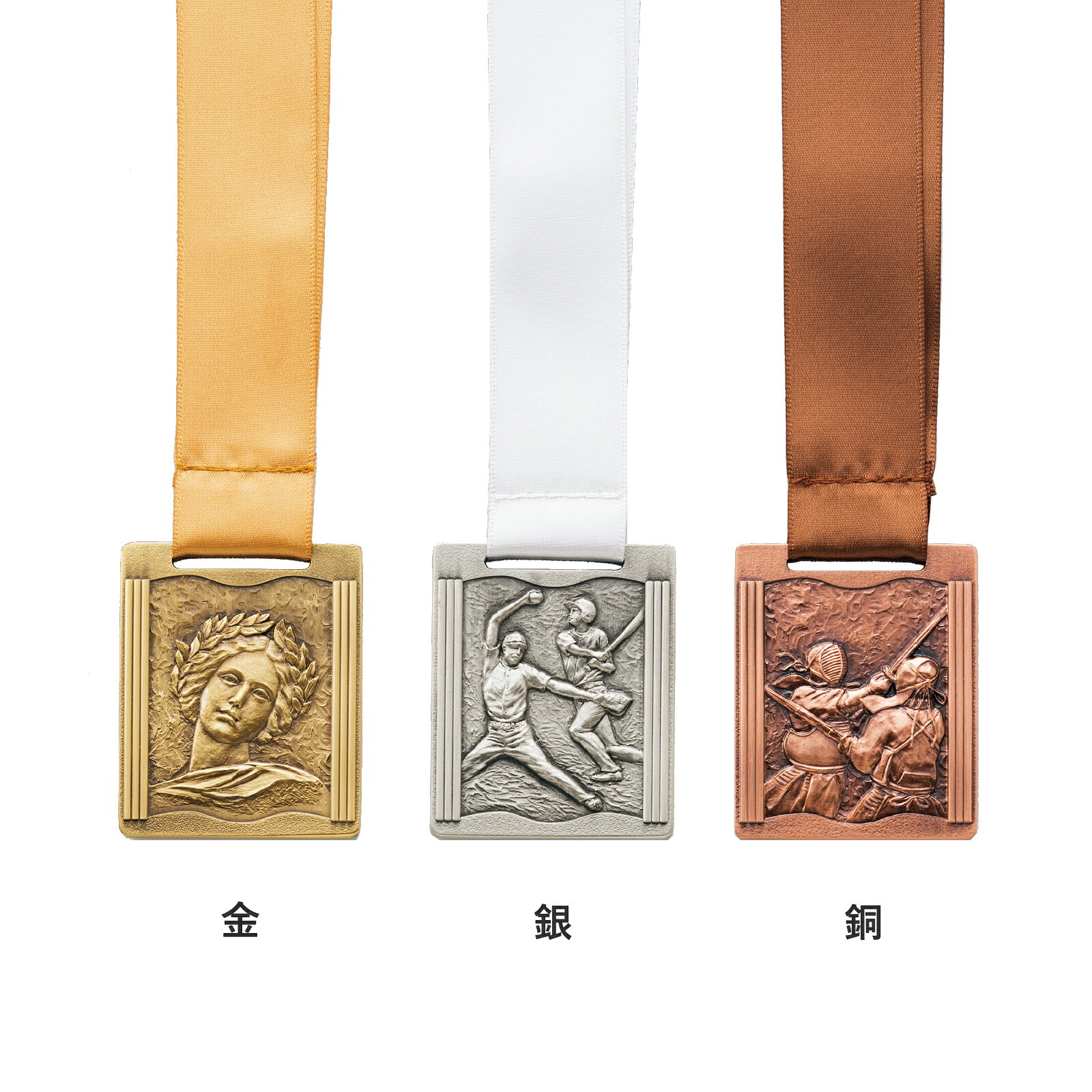 55X45mm　本体：亜鉛ダイキャスト製　スタンド付き透明プラケース入り　メダル本体重量：約40g【対応競技種目】女神、ワシ、鳳凰、王冠、空手　長袖胴着、空手　半袖胴着、剣道、サッカー、柔道男、柔道女、水泳、ソフトボール男、ソフトボール女、卓球男、卓球女、テニス男、テニス女、バスケットボール、バドミントン男、バドミントン女、バレー男、バレー女、マラソン男、マラソン女、、野球、ランナー男、ランナー女