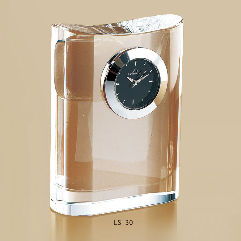 ガラス時計（記念品） 【名入れ加工費込み】光学ガラス製時計付ペーパーウエイトLS-30（M）　表彰・記念品・賞品