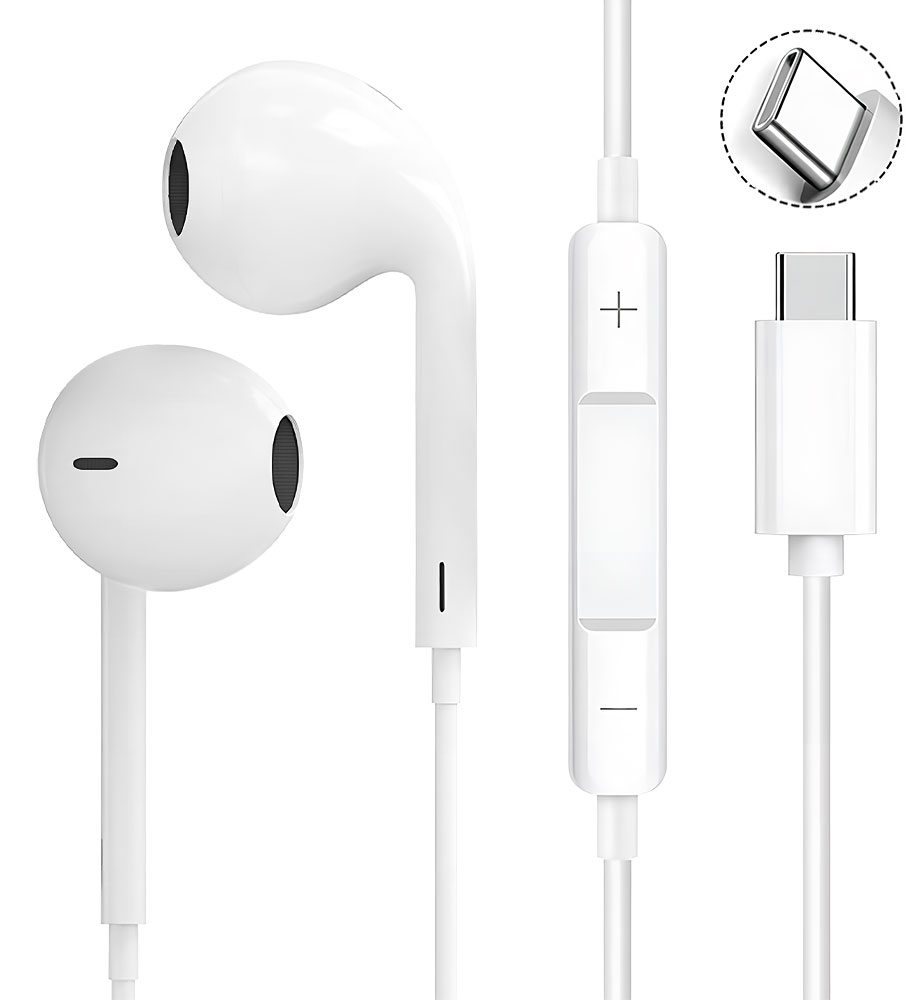 【2025新版】タイプc イヤホン 有線 イヤホン Type C イヤホン マイク付き 通話可能 音量調節 騒音低減 Type Cインターフェース使用 対応iPhone15/iphone16/iPad/Xperia/Galaxy/Android 白のサムネイル