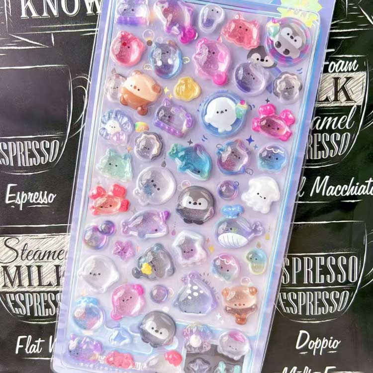 【11枚セット】 ぷくぷくシール 可愛い ご褒美シール かわいいシール 立体 シール ぷっくり 泡ステッカー 装飾用 ごほうびシール DIY用 手帳 ステッカー アルバム スマホケース飾り キラキラ 子供 デコシール 幼児用3Dシール 手帳ご褒美シール 日記シールのサムネイル