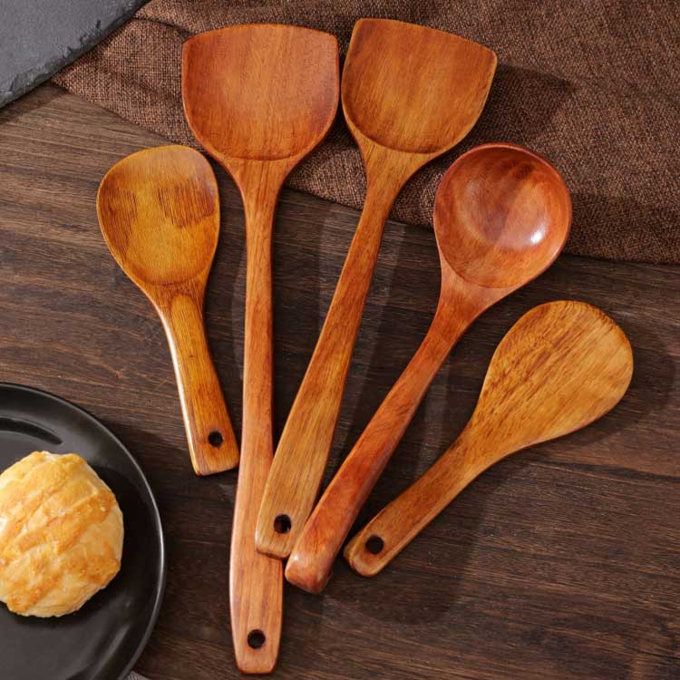 5点セット 木製 キッチンツール セット 調理器具ツール 天然木 漆塗り ナチュラル 吊り下げ おしゃれ キッチンツールセット 耐熱 スプーン お玉 へら フライ返し しゃもじ 調理器具セット キッチン用品 調理用品 キッチングッズ