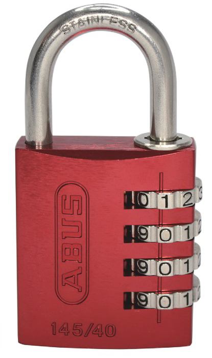 ABUS アバス ナンバー可変式南京錠 145IB/40 レッド 4桁 定番 セキュリティ ロッカー 倉庫 郵便受け 施錠