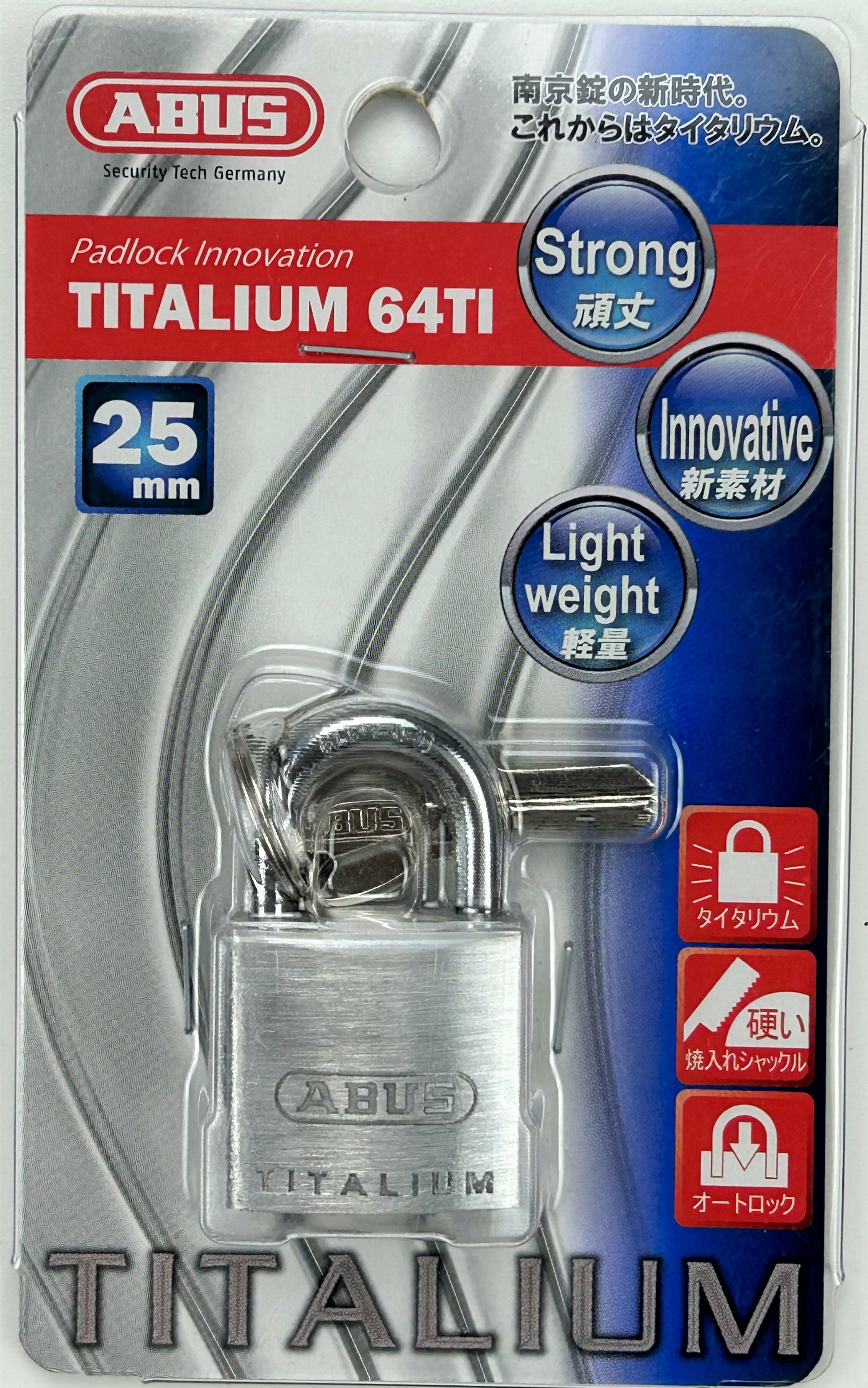 ABUS アバス TITALIUM(タイタリウム)南京錠 25mm BP-64TI/25KD