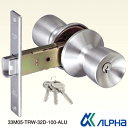 《ポイント5倍》鍵 ノブ 33M05-TRW-32D-100-ALU BS100mm ALPHA アルファ ノブ・ケースセット ドアノブ 鍵付き ピンシリンダータイプ 鍵 シリンダー 交換 キー3本付