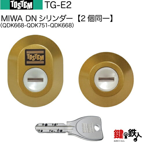 TG-E2（QDK668-QDK751-QDK668）トステム TOSTEM(=現 リクシル LIXIL) 玄関 鍵(カギ) 交換 取替え用DNシリンダー 二個同一キーシリンダードア厚40mm■標準キー5本付き■