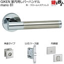 GIKEN 室内用レバーハンドル mano 81角座タイプクローム+ステンレス仕上げ内締錠LVSケース錠バックセット51mm用ドア厚み33〜40mm用【送料無料...