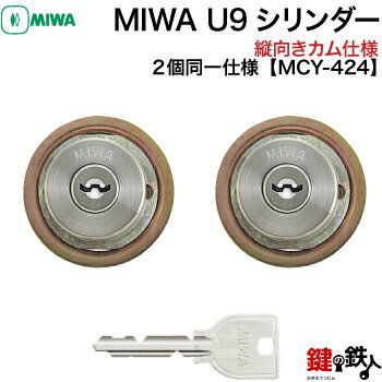 楽天鍵の鉄人MIWA PE-02、GAS2 交換用U9シリンダーLIX（TE0）タイプ■縦向きカム仕様■標準キー6本付き■シルバー色■2個同一キーセット【送料無料】