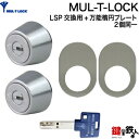 (1)MUL-T-LOCK LSP用 玄関 鍵(カギ) 交換 取替えシリンダー・2個同一キー仕様+万能楕円プレート2枚セット■標準キー3本付き■【送料無料】