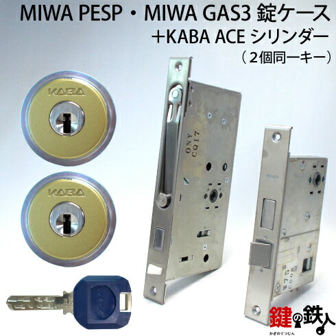 MIWA PESP、GAS3 交換用KABA ACE(カバエース)LIX(TE0)タイプ■横向きカム仕様■標準キー6本付き■色=シルバー・ゴールド■2個同一キー...