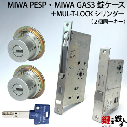 楽天鍵の鉄人MIWA PESP、GAS3 交換用MUL-T-LOCKシリンダーLIX（TE0）タイプ■横向きカム仕様■標準キー3本■シルバー色またはゴールド色■2個同一キーセットと、MIWA PESPとGAS3の錠ケースの交換■左右共用タイプ【送料無料】