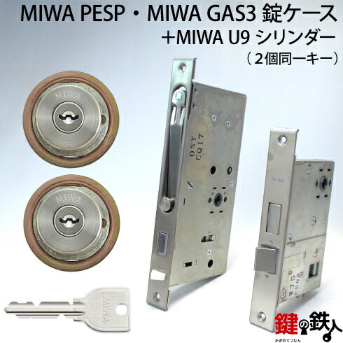 MIWA PESP、GAS3 交換用U9シリンダーLIX(TE0)タイプ■横向きカム仕様■標準キー6本付き■シルバー色■2個同一キーセットと、MIWA PESPとGAS3の錠ケースの交換■左右共用タイプ【送料無料】