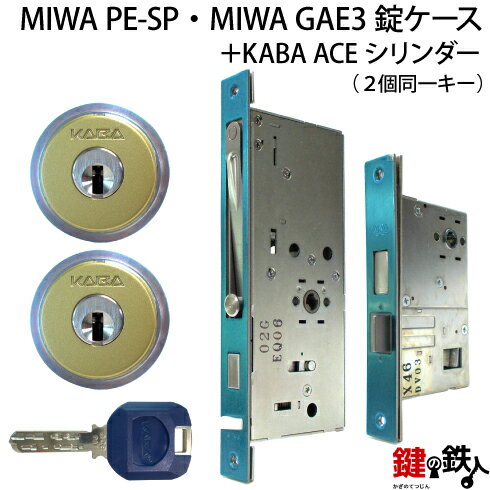 MIWA PE-SP、GAE3 交換用KABA ACE(カバエース)LIX(TE0)タイプ■標準キー6本付き■色＝シルバー・ゴールド■2個同一キーセットと、MIWA PE-SPとGAE3の錠ケースの交換■左右共用タイプ