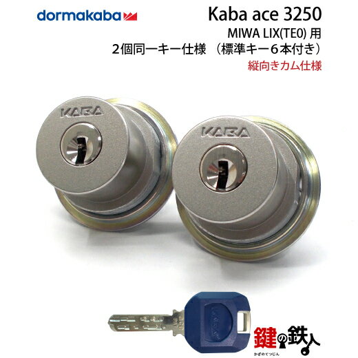 MIWA PE-02、GAS2 交換用KABA ACE(カバエース)3250シリンダーLIX(TE0)タイプ■縦向きカム仕様■標準キー6本付き■色=シルバー・ゴ...