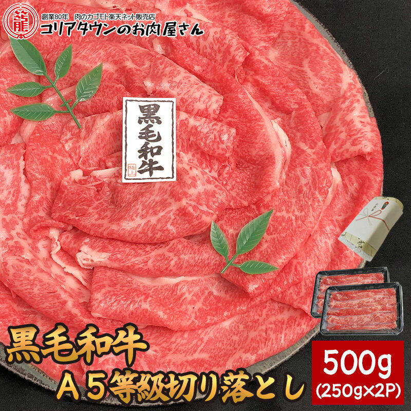 黒毛和牛A5等級切り落とし 500g（250g×2P）【送料無料】▼国産 国産牛 牛肉 すき焼き しゃぶしゃぶ 鍋 焼肉 焼き肉 鉄板焼 スライス ギフト 訳あり わけあり プレゼント 贈答 あす楽 熨斗 のし お祝い お取り寄せ 春ギフト 父の日