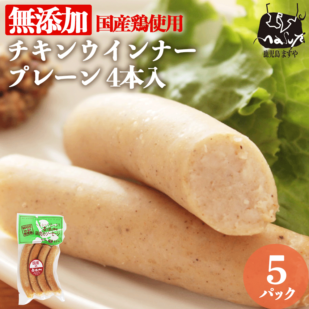 送料無料 無添加 国産 鶏 チキンウインナー プレーン 4本入(100g)×5パック ウインナー ソーセージ ウィンナー 鶏ウインナー 鶏ソーセージ チキンソーセージ 無添加ソーセージ お取り寄せ ヘルシー 健康 おつまみ 美味しい 絶品 九州