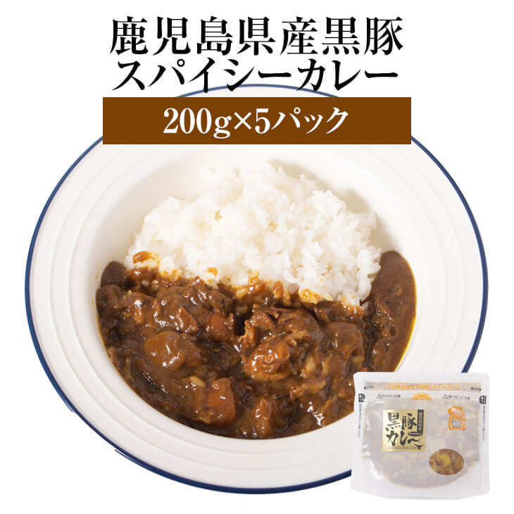 鹿児島県産黒豚入り スパイシーカレー 200g 5パック 鹿児島県産 豚肉 カレー スパイス 惣菜 具だくさん セット ギフト プレゼント 送料無料 エーエフ かごしまや 父の日