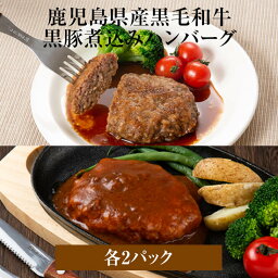 黒毛和牛ハンバーグ 黒豚煮込みハンバーグ 各2パック 鹿児島県産 和牛 豚肉 冷蔵 惣菜 セット ギフト プレゼント 送料無料 エーエフ かごしまや