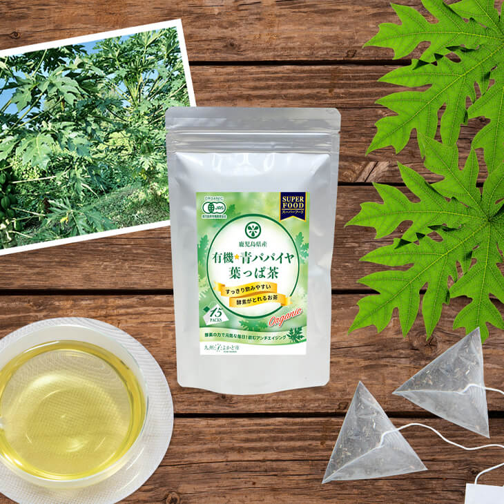 青 パパイヤ かのや 有機 葉っぱ茶 ティーバッグ 2g × 15包 お茶 茶 パパイヤ酵素 酵素 無添加 国産 鹿児島 グリーンファースト よかど市 タビグルメ