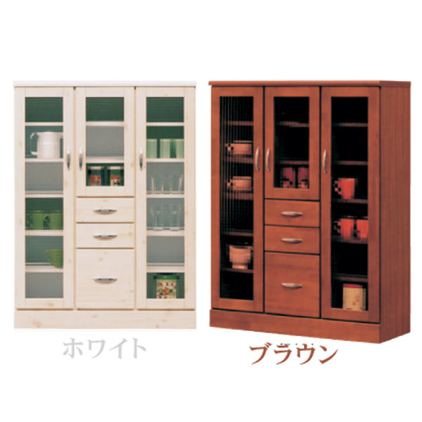 先着15%offクーポン 食器棚 ダイニングボード キッチンボード ローカップボード 食器台 90幅 幅90cm キッチン収納 カップボード 収納家具 食器収納 クロスペンガラス 北欧 シンプル モダン 木製 ホワイト ブラウン 素材 パイン材 アウトレット価格並