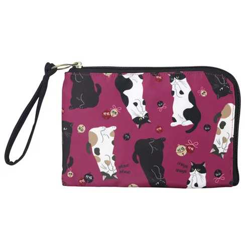 【メール便可】マルチケース おねがいニャンコ / ファスナーポーチ L字型 お薬手帳 診察券 通帳 カード..