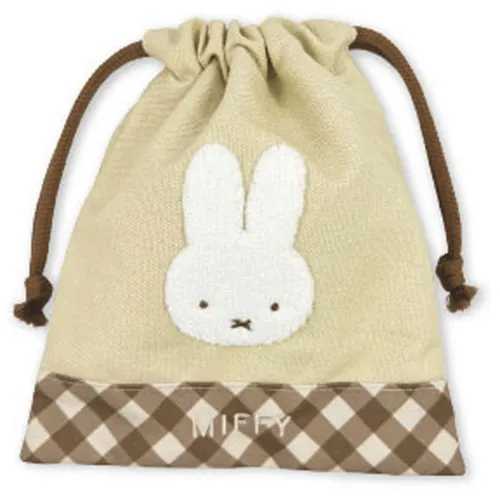 【メール便可】ミッフィー ダイアゴナルチェックシリーズ 巾着 ベージュ / miffy ディックブルーナ ミ..