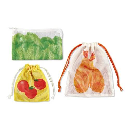 旅するお弁当 エビフライ＆トマト巾着・ポーチ3点セット/ トラベルポーチ 旅行ポーチ 収納 整理用品 キ..