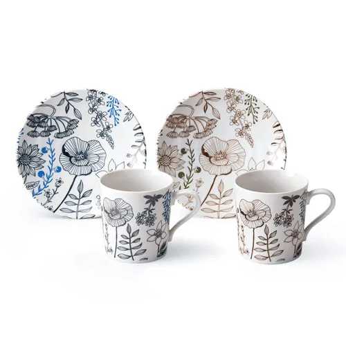フラワーパターン ペアブレイク / 4点セット 軽量 お皿 マグカップ セット 花モチーフ 電子レンジ 食洗..