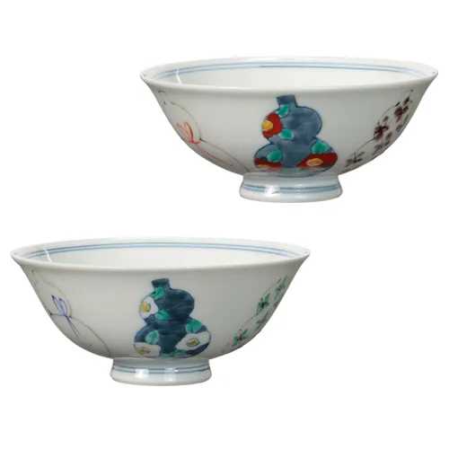 染錦六瓢 飯碗 / 茶碗 ご飯茶碗 夫婦茶碗 吉祥紋 縁起 お祝 贈り物 ギフトプレゼント 職人 手書き 徳七窯 伊万里焼