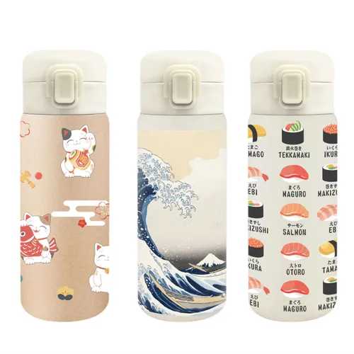 和宝堂 ステンレスワンプッシュボトル 350ml / ステンレスボトル マイボトル ボトル 保冷 保温 水筒 お弁当 ランチ 休憩 カフェタイム ピクニック 舞妓 蒔絵 寿司