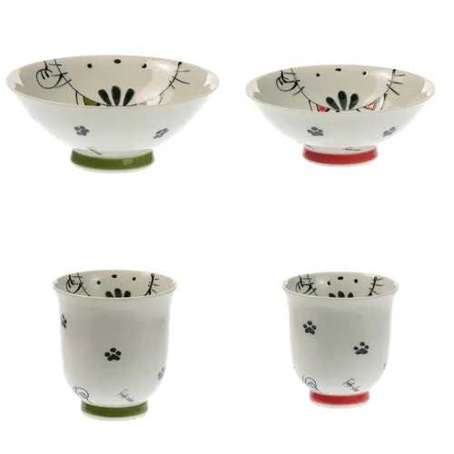 おやこ猫飯碗・湯呑/食器茶碗ご飯茶...