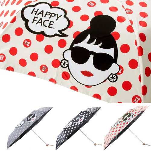 【HAPPYFACE】 ドット 晴雨兼用折傘 / HAPPY FACE レディ・エマ ハッピーフェイス LADYEMMA レディエマ 折り畳み傘 折傘 日傘 紫外線予防 UVカット UV対策