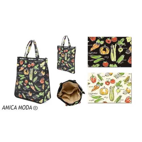 【メール便可】ベジタブル柄 A4拡張 縦型バッグ / バッグ ハンドバッグ 手提げ 縦長トート 拡張バッグ ..