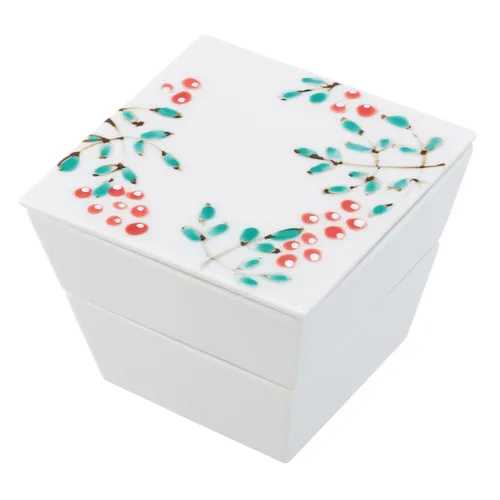 南天 白磁二段重 / 角型 器 重箱 食器 陶器 盛り付け おせち 料理 日本料理 和モダン 縁起 厄除け 伊万里 有田焼 徳七窯 ギフト プレゼント 贈り物 エトワールオリジナル エトワール海渡