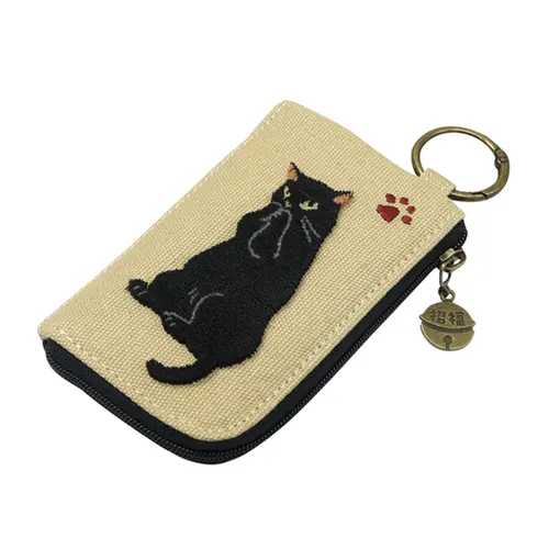 【メール便可】フラグメントケース おねがいニャンコ ベージュ / カードケース 小銭入れ 小物入れ 薬入れ アクセサリー入れ 収納 コンパクト 薄い カラビナ付 ノアファミリー ねこ ネコ 猫 ねこ雑貨