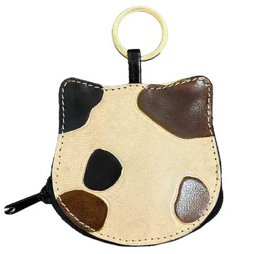 【メール便可】コインパースキーリング カリコ（ミケ） / 小銭入れ 財布 小物入れ 収納 キーリング付 革 ギフト お土産 ねこ 猫 ねこ雑貨