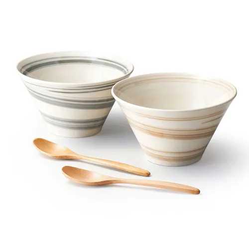 スピラル ペアボウル / 麺鉢 ラーメン鉢 うどん 蕎麦 そば スプーン ペアセット 丼ぶり どんぶり 丼 セット ペア食器 食器 和食器 美濃焼 電子レンジ可 食洗機可 贈り物 ギフト