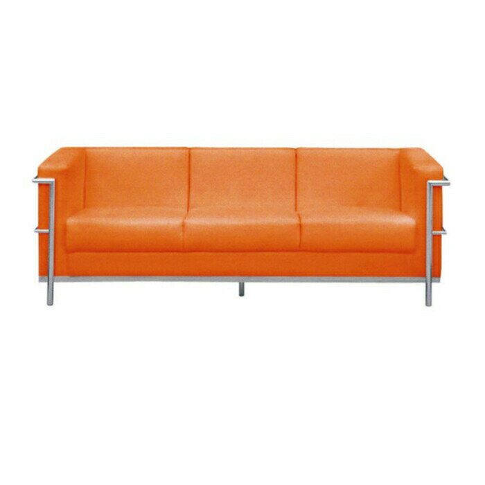 3人掛けソファー 1脚単品 ル・コルビジェ LC2 レプリカ仕様 応接ソファー デザイナーズソファー ジェネリック家具 合皮張り コルビュジェソファ コルビジェ リプロダクト店舗用 業務用 オレンジ 法人宛 送料無料