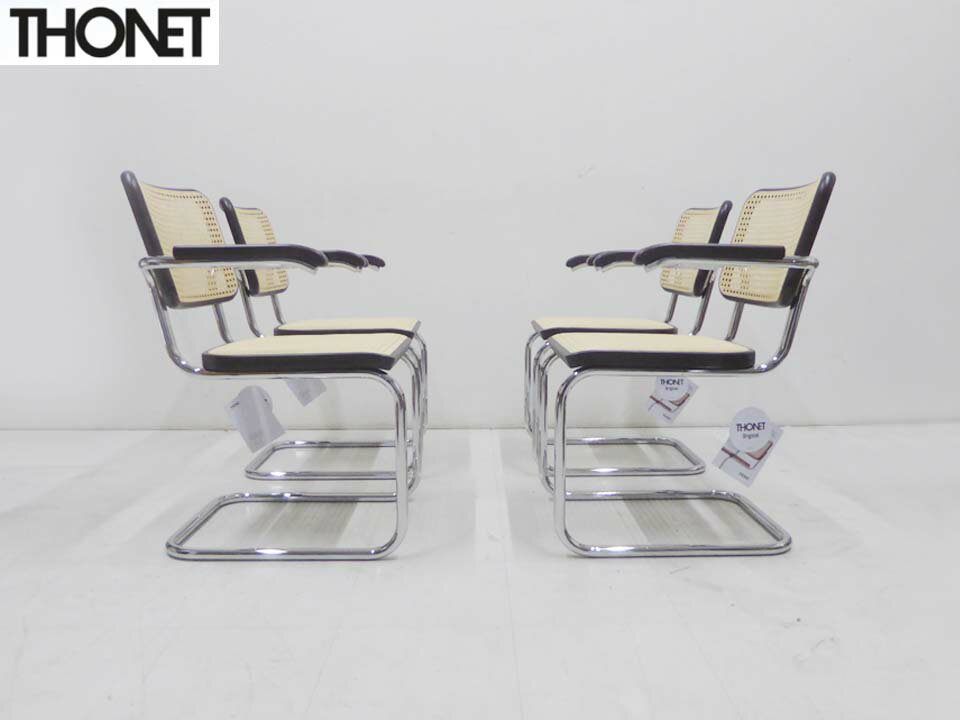 未使用品■THONET トーネット■カンティレバー アームチェア S64V ダイニングチェア 4脚セット 定価121万円 ダークブラウン タグ付き