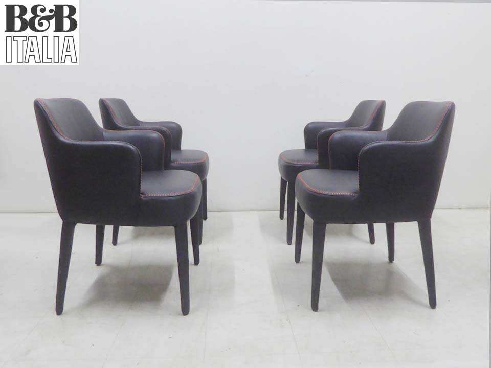 美品 正規品■最高級 B&B Italia イタリア■MAXALTO マクサルト Febo フェボ 本革レザー アーム ダイニングチェア 4脚セット